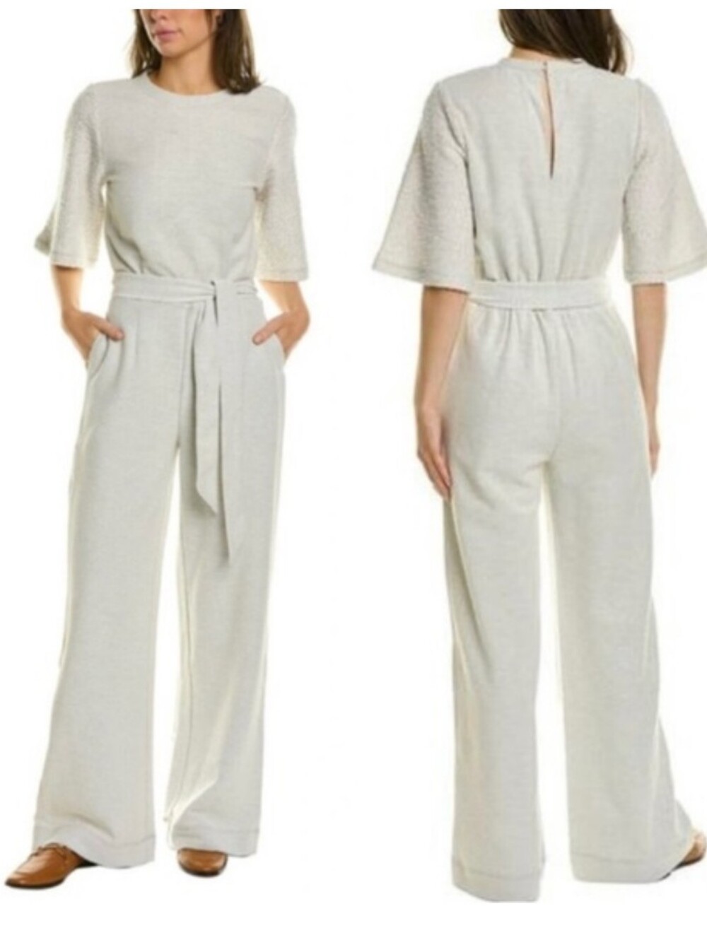 Splendid Cream Long-Sleeve Belted Jumpsuit